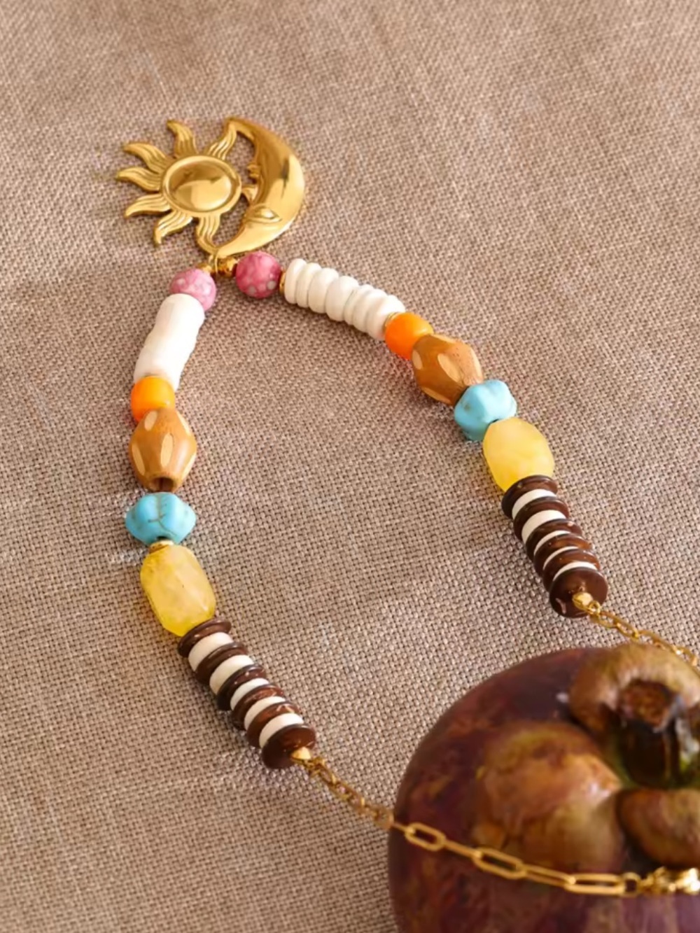 Celestial Sun Moon Gold Beaded Necklace - Picture 10 of 17